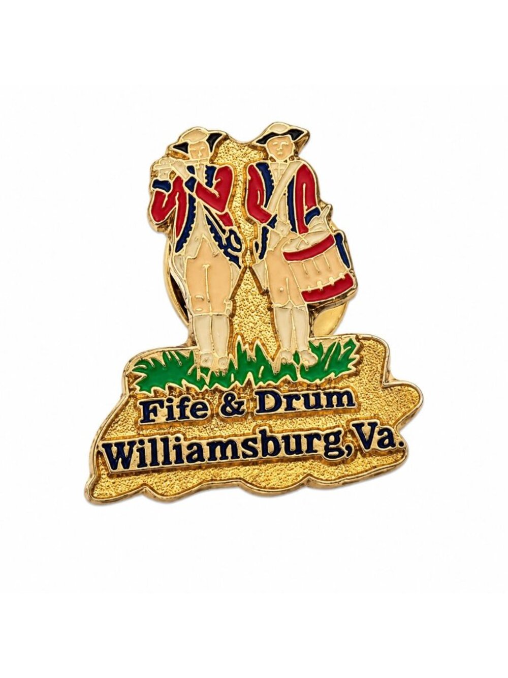 Williamsburg VA Fife & Drum Enamel Lapel Pin Colonial Revolutionary War Souvenir